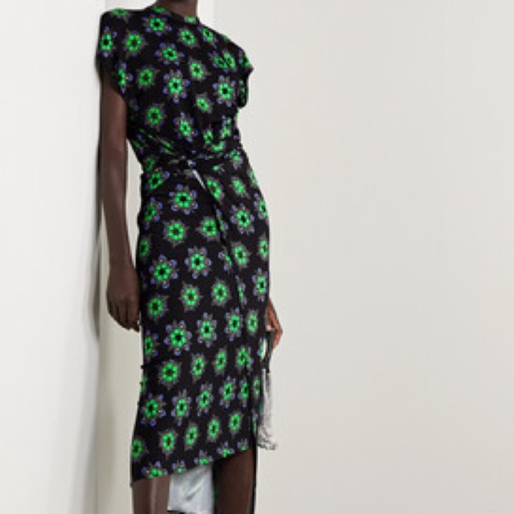 Paco Rabanne Black Green Floral Dress